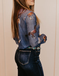 Denim Horse Mesh Top