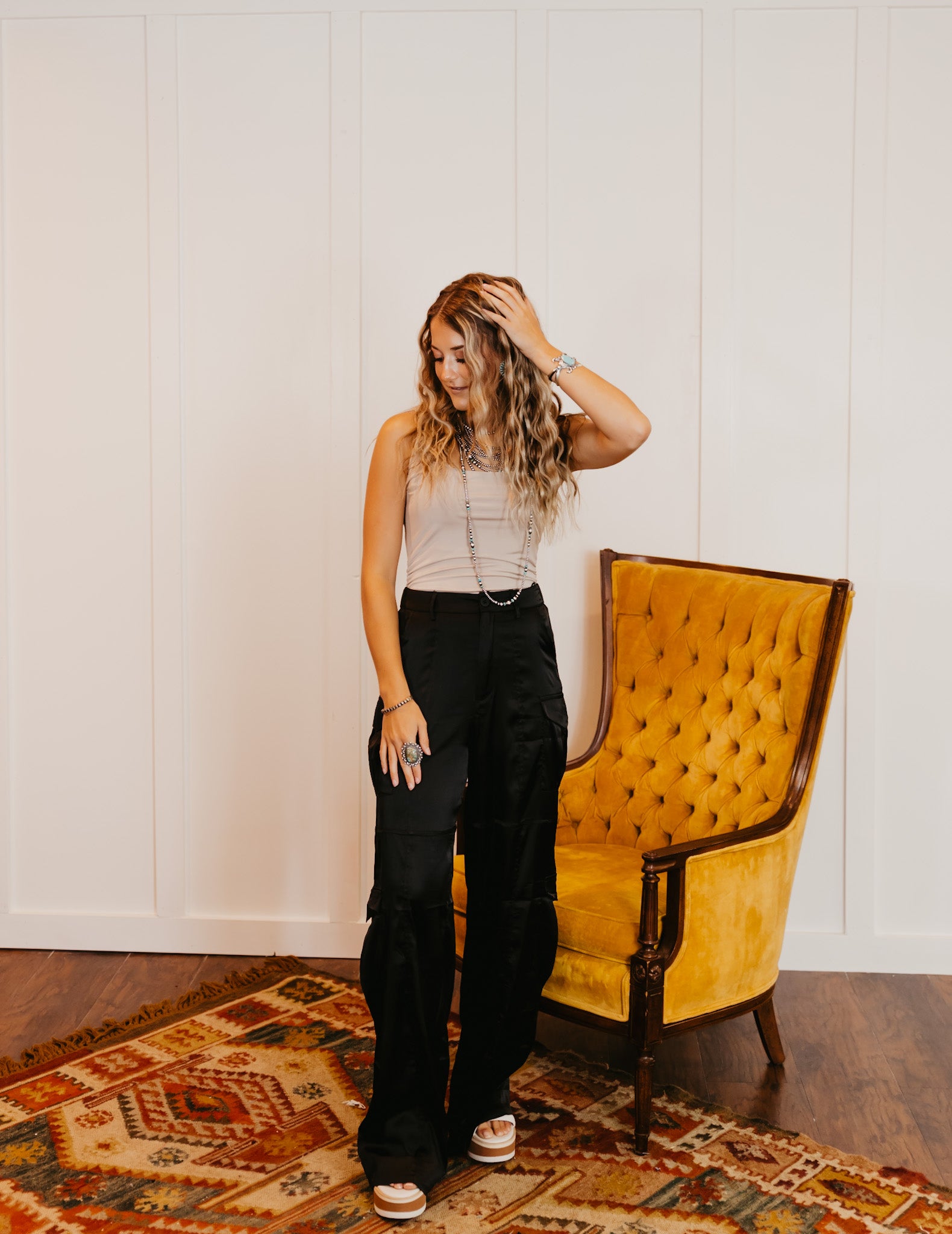 The Tate Satin Cargo Pant