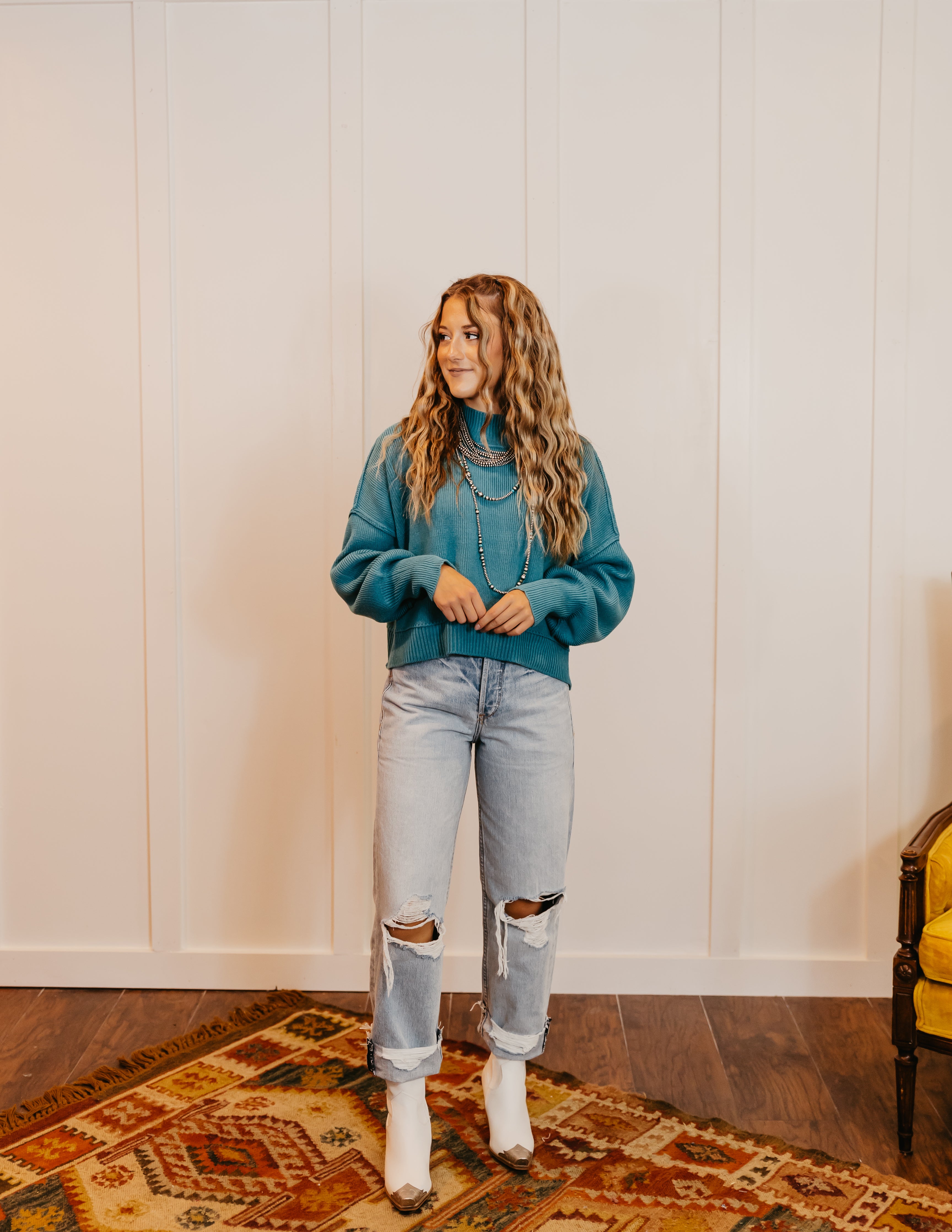 The Teal Crop Sweater