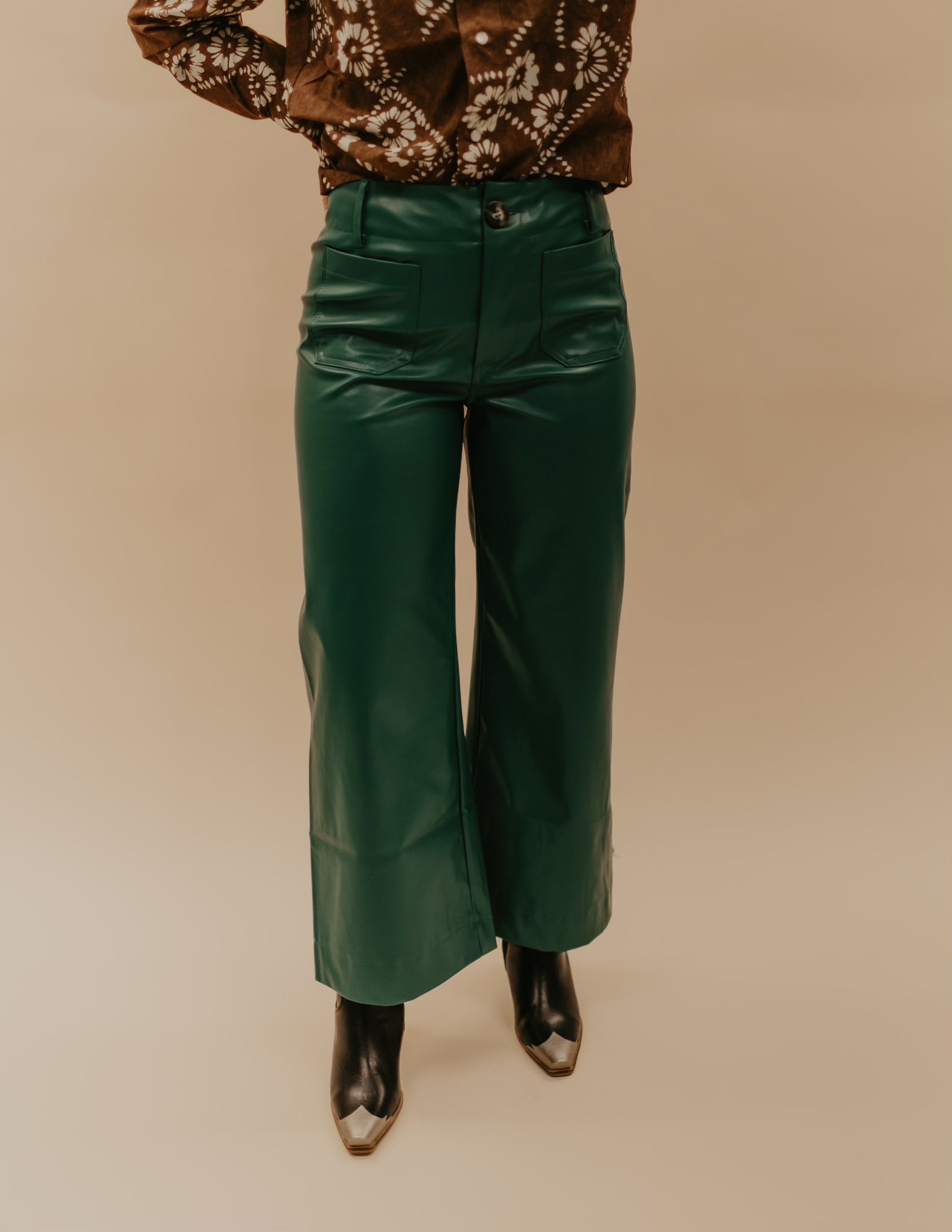 The Elva Pleather Pant - Hunter Green