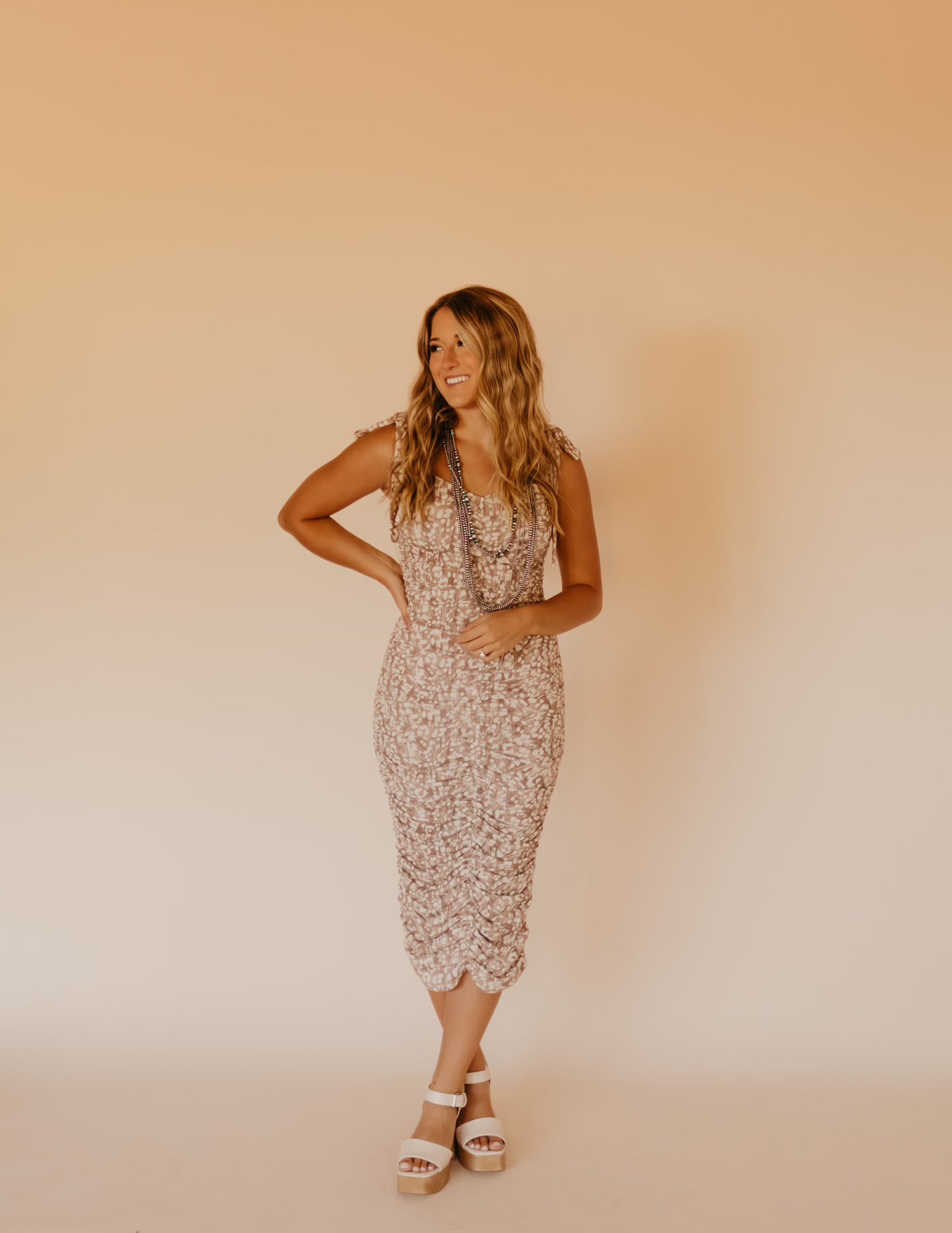 The Calle Shirring Midi Dress