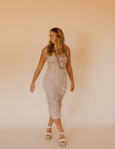The Calle Shirring Midi Dress