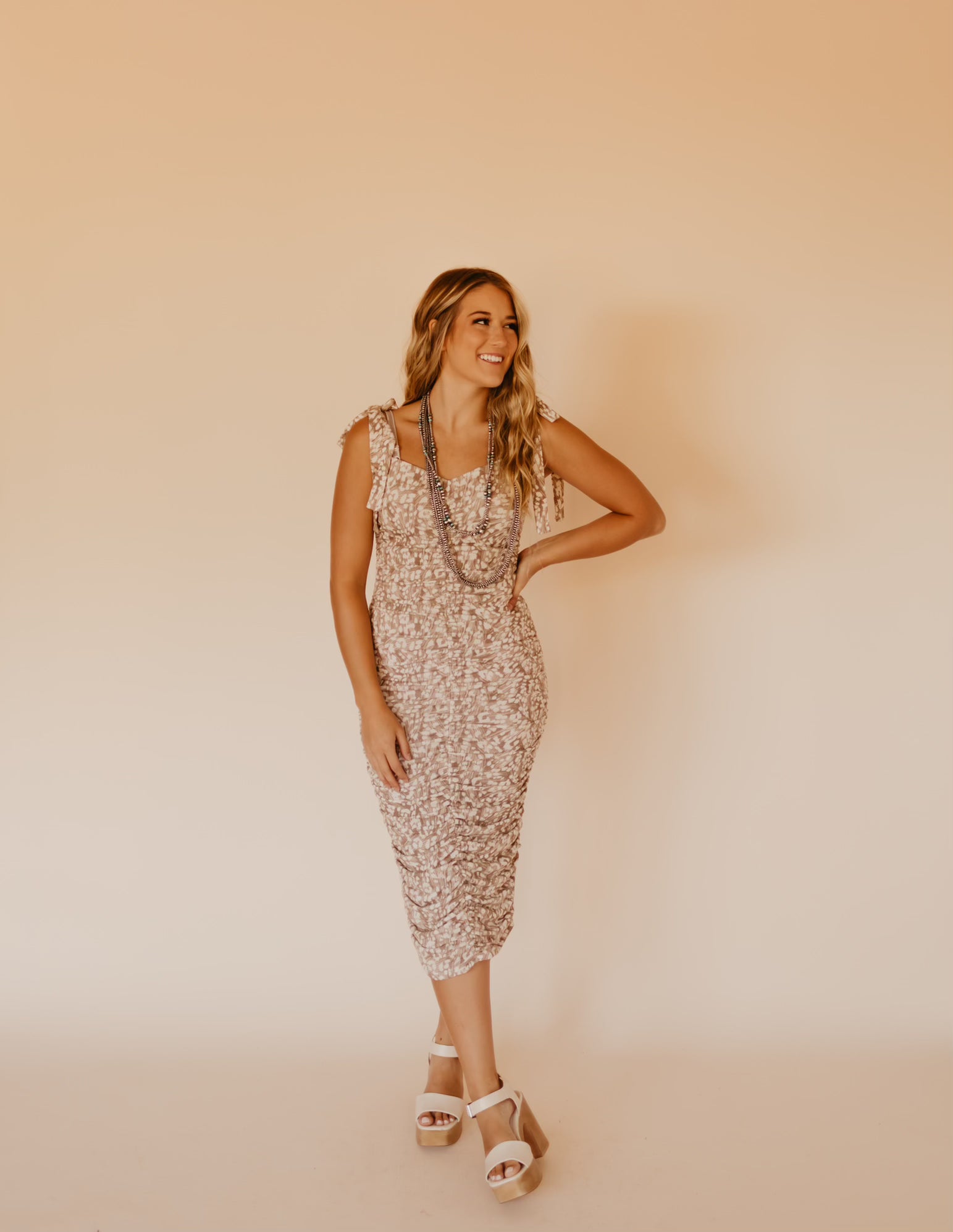The Calle Shirring Midi Dress