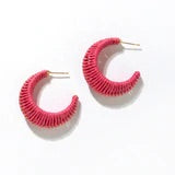 Hot Pink Raffia Wrapped Hoop Earrings - The Branded Blonde